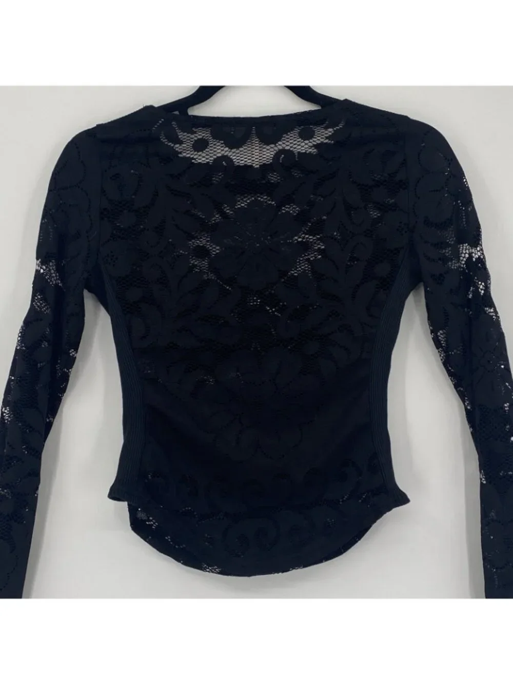 Free People Wild Roses Hook & Eye Cuff Lace Fitted Long Sleeve Top XS